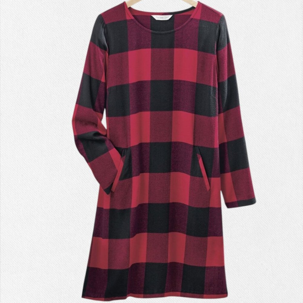 NWOT Coldwater Creek Red and Black Bufffalo Plaid Dakota Day Dress L